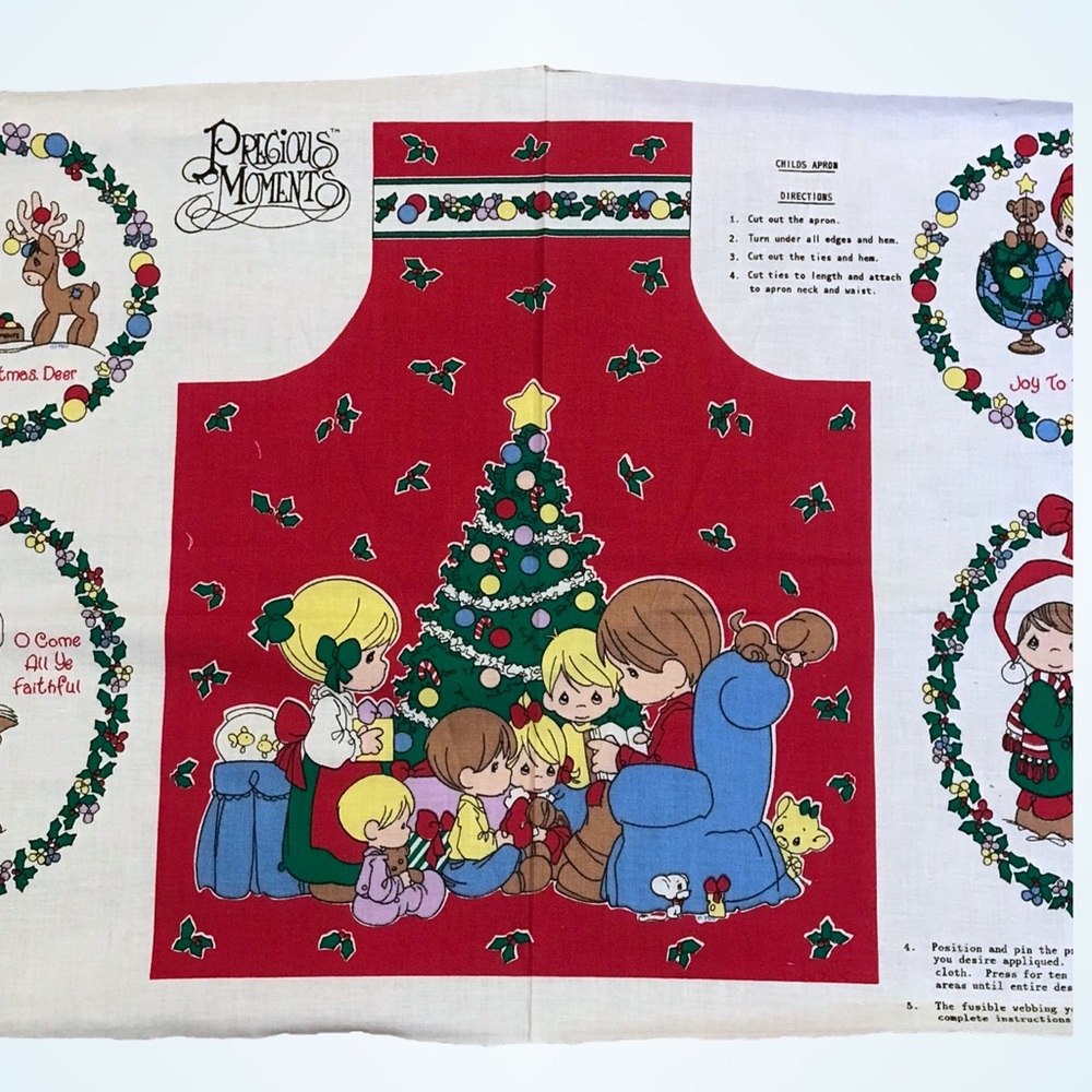 Vintage Precious Moments Christmas Holiday Child's Apron Appliques Sewing Fabric